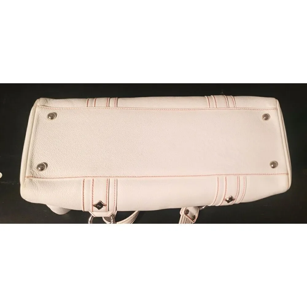 MCM White Leather Shoulder Bag with Red Stitching